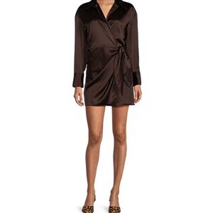 Gianni Bini Elegant Brown Satin Wrap Dress